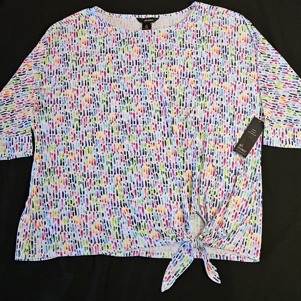 Ali Miles Multicolor Tie-Front Blouse. Size 0X